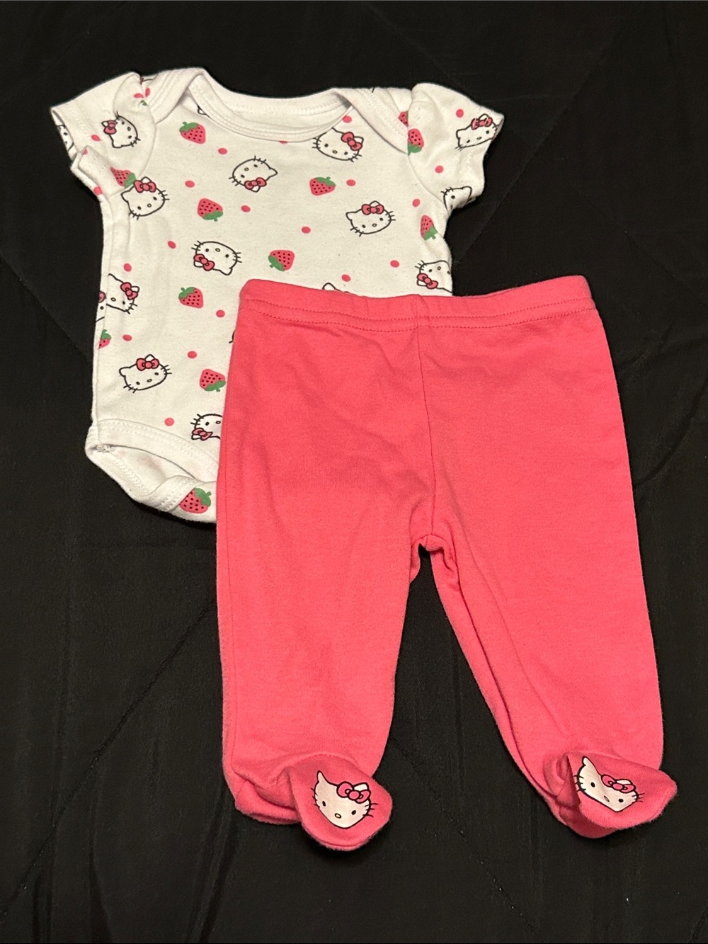 Hello Kitty White & Pink Baby One-Piece and Footed Pants Set